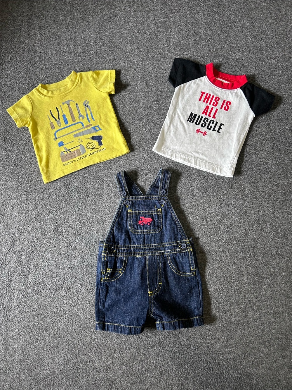 Carter’s & Just One You Baby Boy 3-Piece Outfit Lot Size 3M Denim Overalls